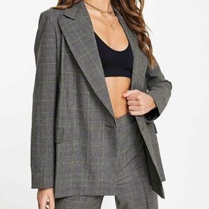 Topshop Black and Gray Checkered Blazer